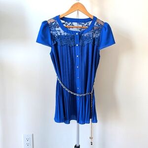 NWOT Blue Lace Pleated Blouse